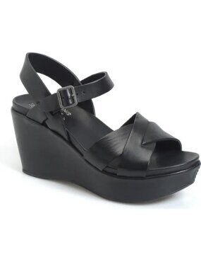 Kork Ease Ava 2.0 Platform Wedge Sandal, 11, Black Leather